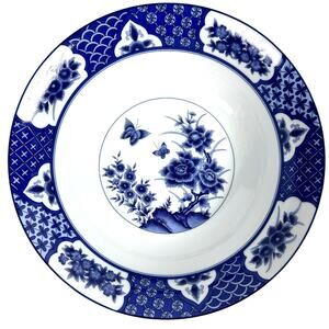 Imari Blossom China Retired Blue White Floral Butterfly 9" Serving Bowl-Rare!